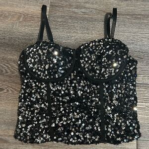 No Boundaries Black Sequin Crop Top